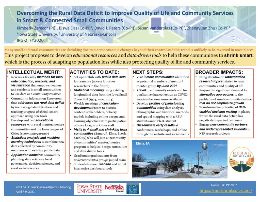 Research poster titled Overcoming the Rural Data Deficit to Improve Quality of Life and Community Services in Smart & Connected Small Communities